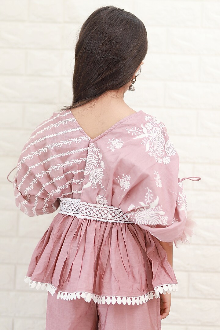 Pink Chanderi Pant Set For Girls by Kirti Agarwal Pret n Couture at Pernia's Pop Up Shop