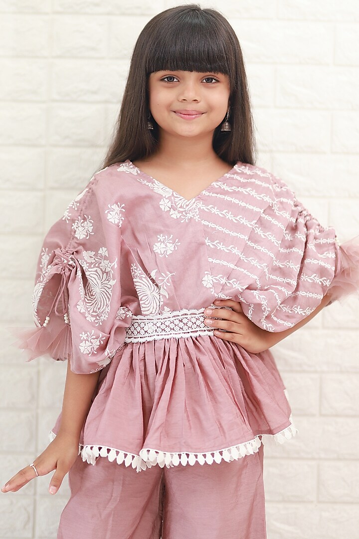 Pink Chanderi Pant Set For Girls by Kirti Agarwal Pret n Couture at Pernia's Pop Up Shop