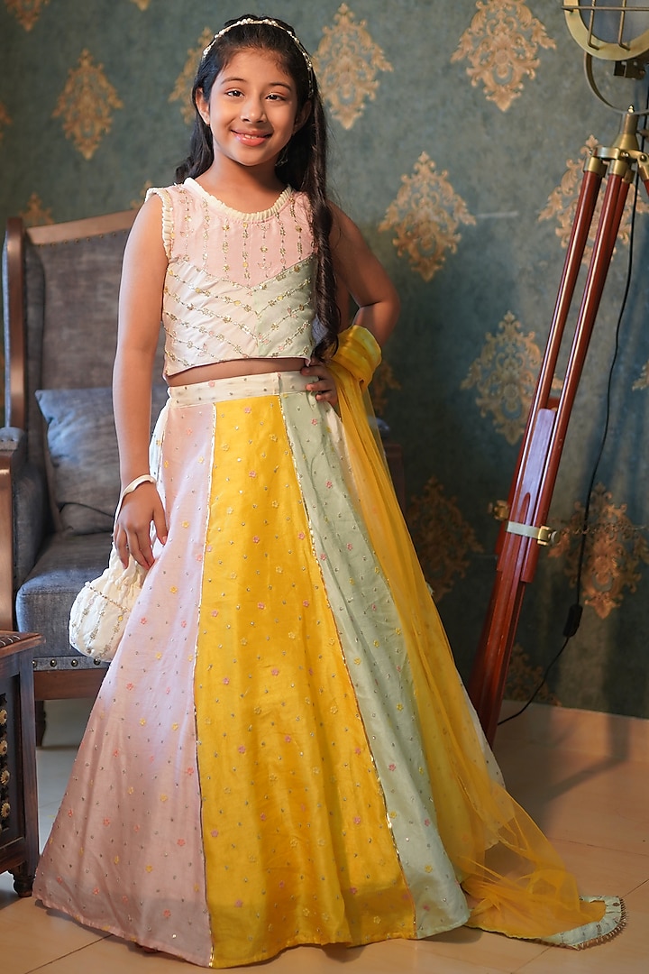 Multi-Colored Silk Lehenga Set For Girls by  Kirti Agarwal Pret n Couture