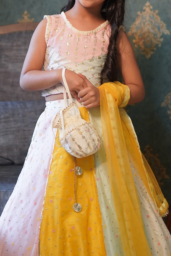 Multi-Colored Silk Lehenga Set For Girls by Kirti Agarwal Pret n Couture at Pernia's Pop Up Shop