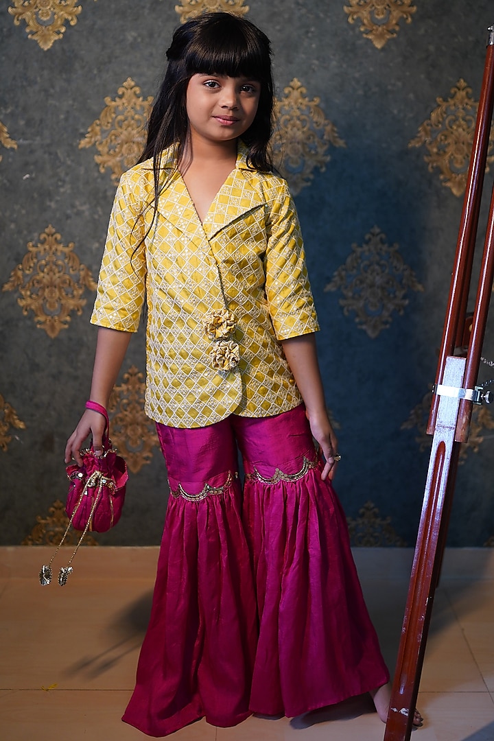Pink Silk Sharara Set For Girls by  Kirti Agarwal Pret n Couture