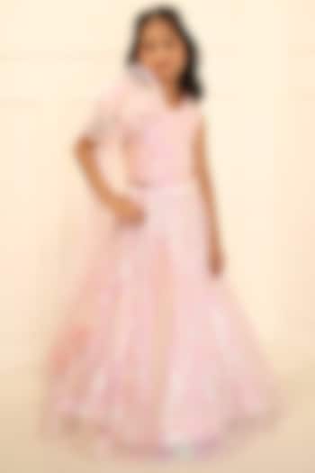 Pink Organza Lehenga Set For Girls by  Kirti Agarwal Pret n Couture