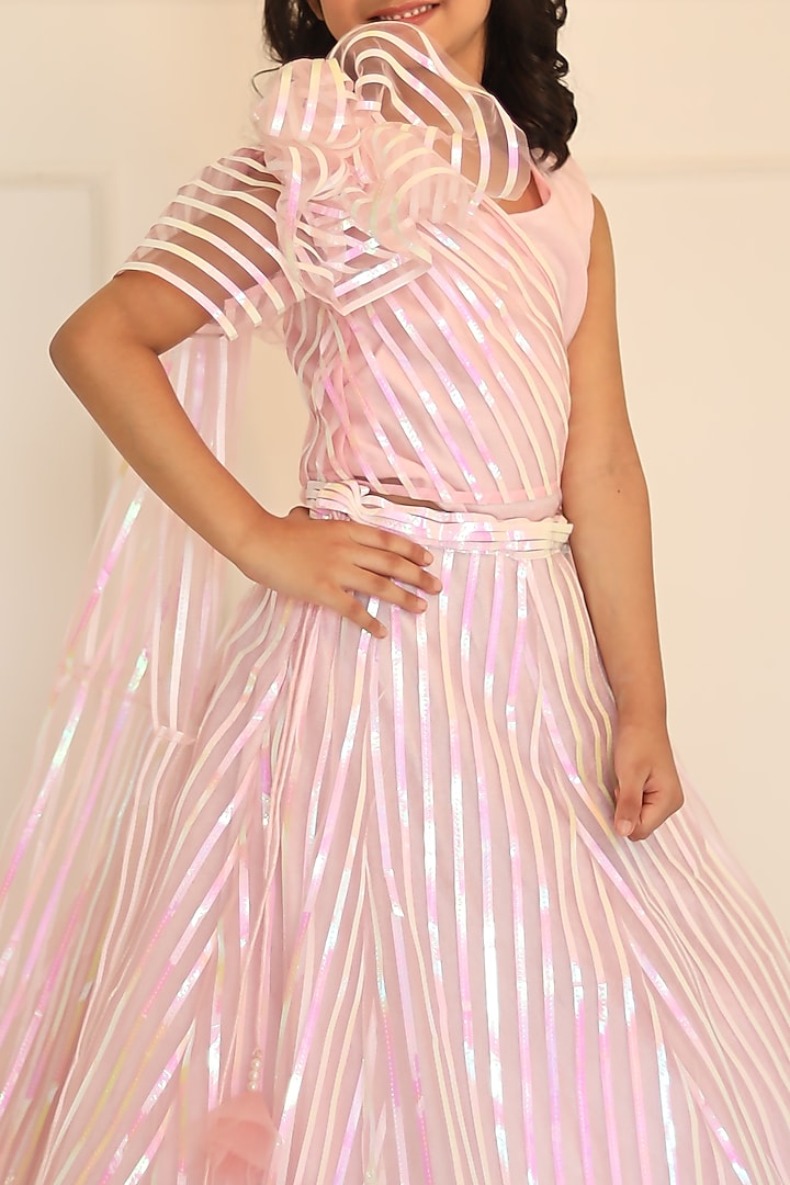 Pink Organza Lehenga Set For Girls by Kirti Agarwal Pret n Couture at Pernia's Pop Up Shop