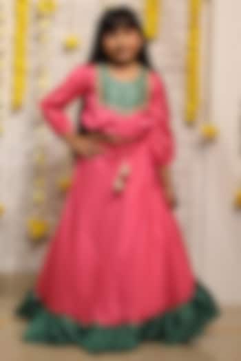 Pink Printed Lehenga Set For Girls by  Kirti Agarwal Pret n Couture
