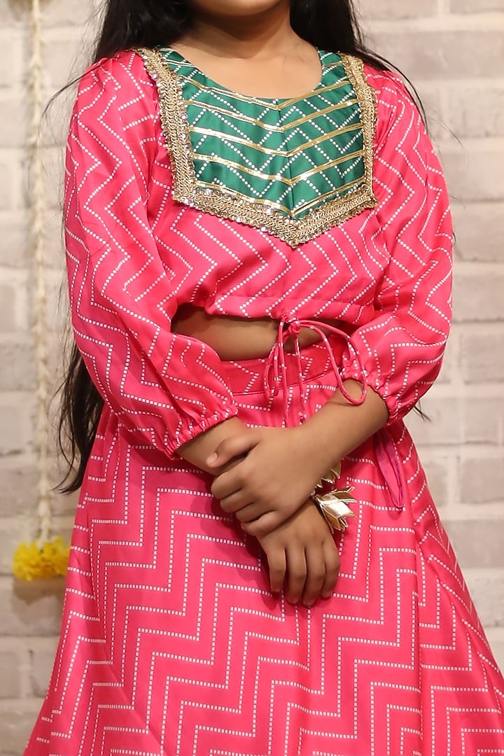 Pink Printed Lehenga Set For Girls by Kirti Agarwal Pret n Couture at Pernia's Pop Up Shop