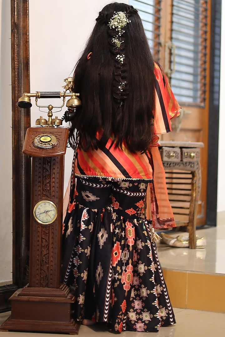 Black Satin Sharara Set For Girls by Kirti Agarwal Pret n Couture at Pernia's Pop Up Shop