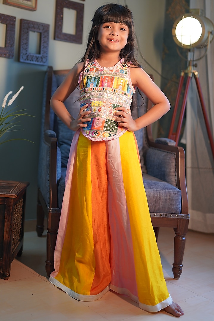 Multi-Colored Georgette Palazzo Pant Set For Girls by  Kirti Agarwal Pret n Couture