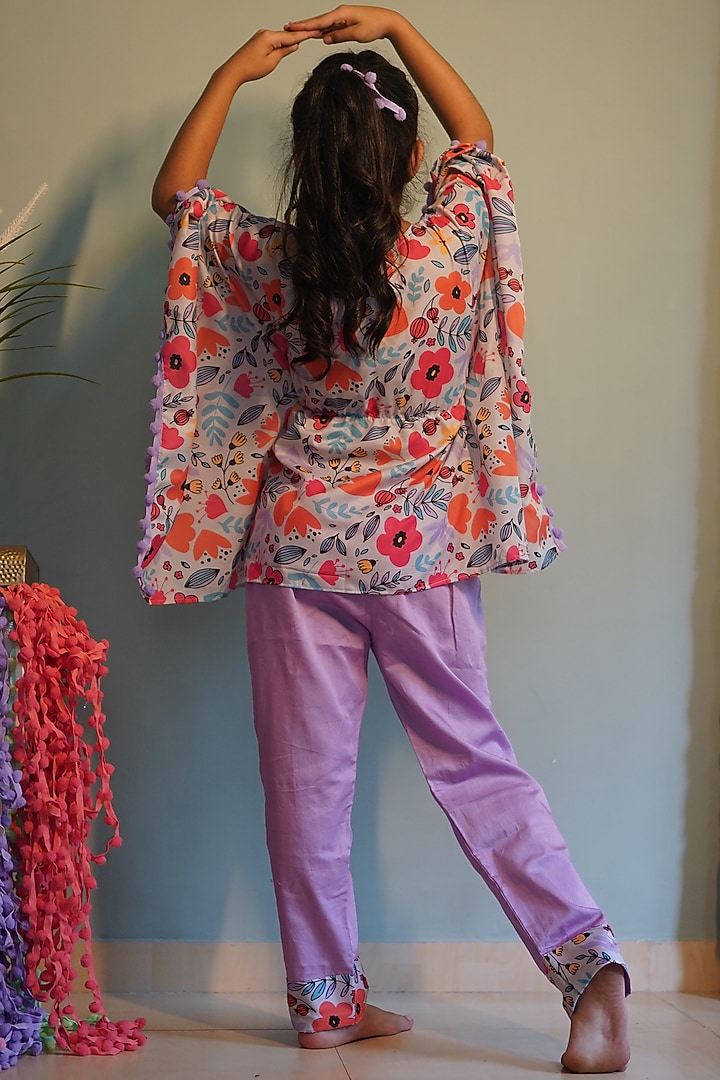 Lavender Floral Printed Kaftan Set For Girls by Kirti Agarwal Pret n Couture at Pernia's Pop Up Shop