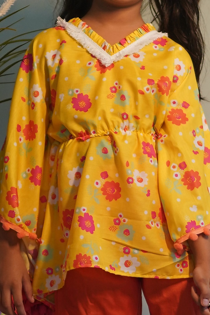 Yellow Floral Printed Kafatn Set For Girls by Kirti Agarwal Pret n Couture at Pernia's Pop Up Shop