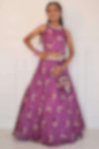 Lavender Printed Lehenga Set For Girls by  Kirti Agarwal Pret n Couture