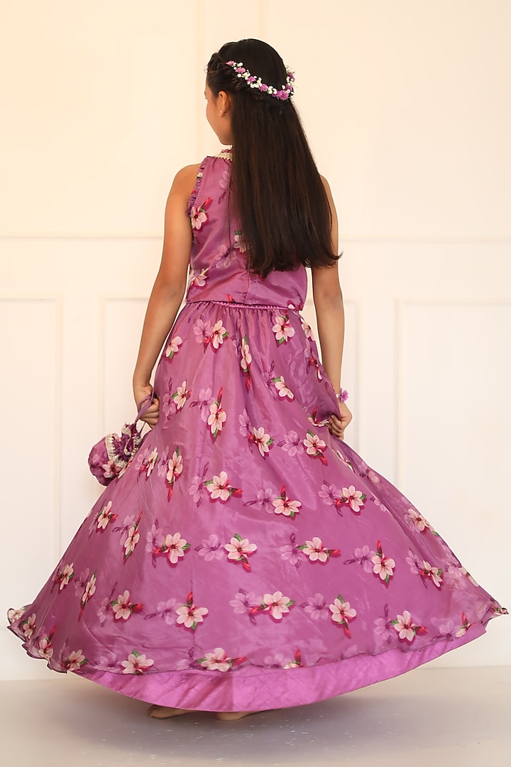 Lavender Printed Lehenga Set For Girls by Kirti Agarwal Pret n Couture at Pernia's Pop Up Shop