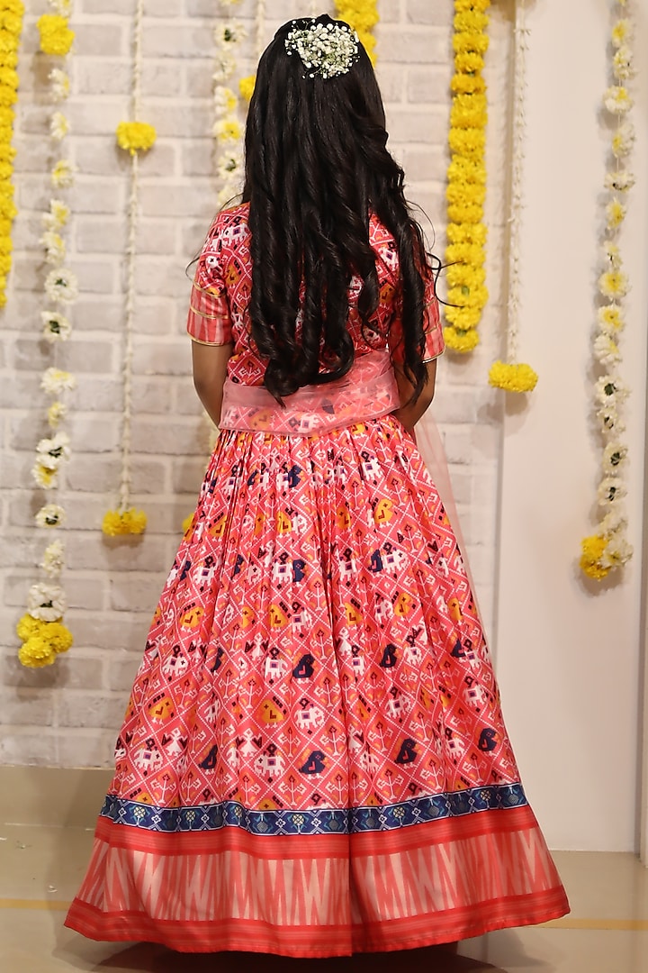 Peach Printed Lehenga Set For Girls by Kirti Agarwal Pret n Couture at Pernia's Pop Up Shop