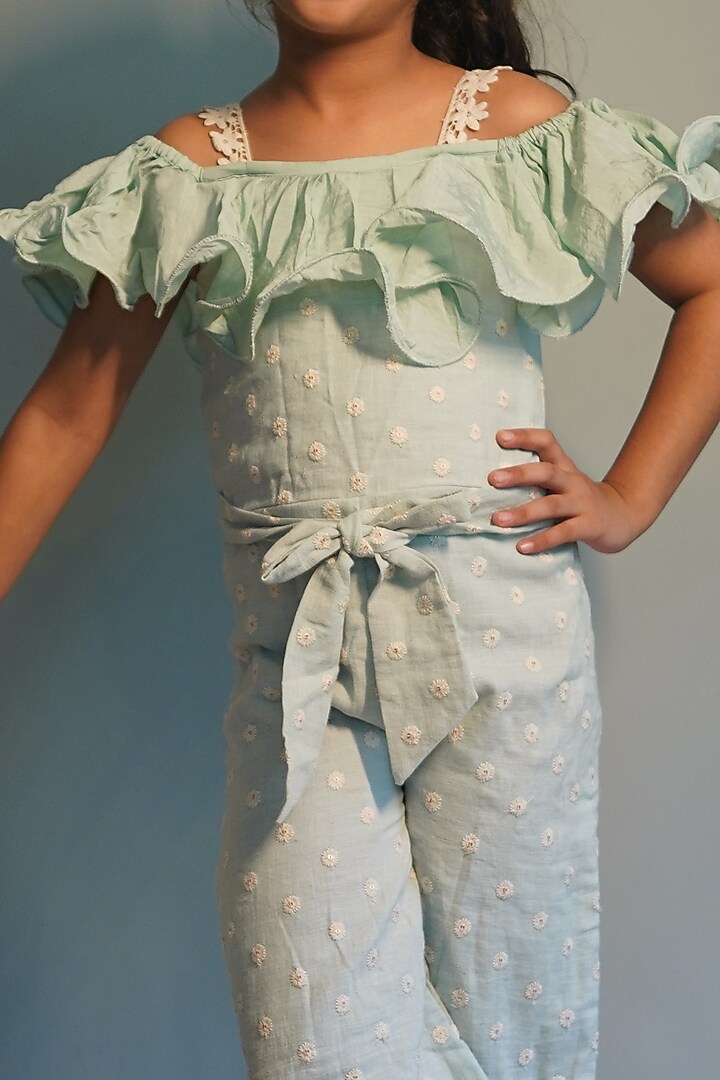 Light Green Embroidered Jumpsuit For Girls by Kirti Agarwal Pret n Couture at Pernia's Pop Up Shop