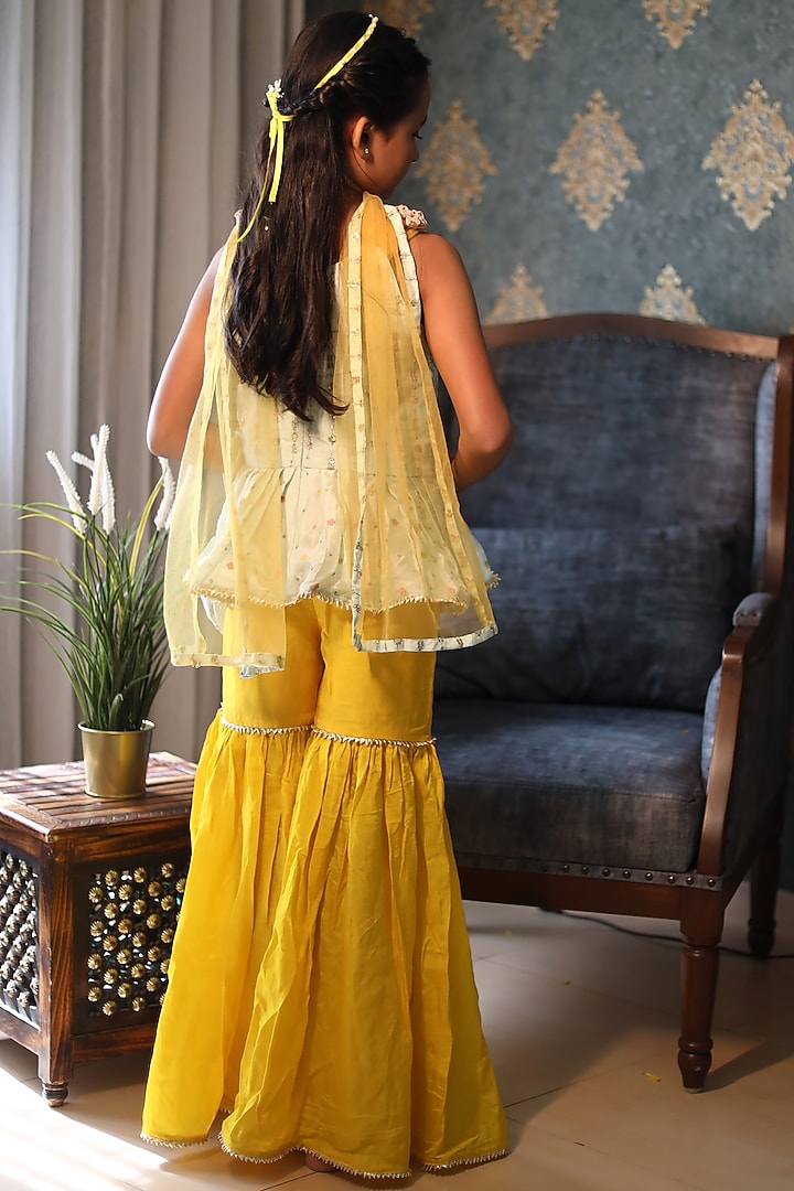 Green Silk Sharara Set For Girls by Kirti Agarwal Pret n Couture at Pernia's Pop Up Shop