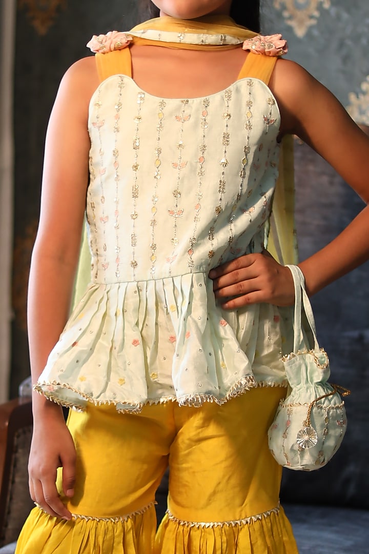 Green Silk Sharara Set For Girls by Kirti Agarwal Pret n Couture at Pernia's Pop Up Shop