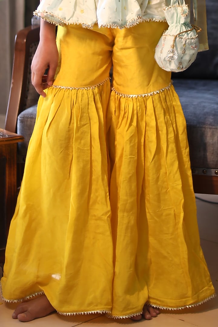Green Silk Sharara Set For Girls by Kirti Agarwal Pret n Couture at Pernia's Pop Up Shop