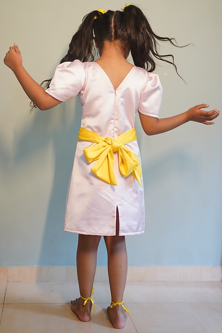 Pink Satin Embroidered Dress For Girls by Kirti Agarwal Pret n Couture at Pernia's Pop Up Shop