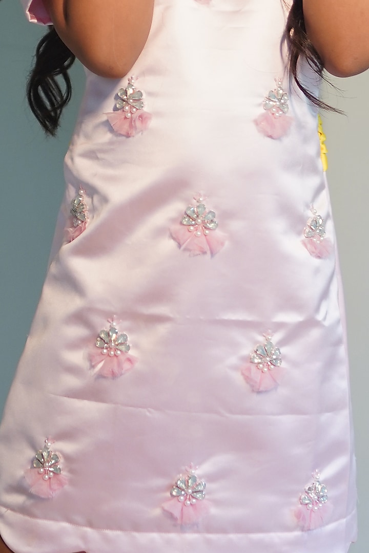 Pink Satin Embroidered Dress For Girls by Kirti Agarwal Pret n Couture at Pernia's Pop Up Shop