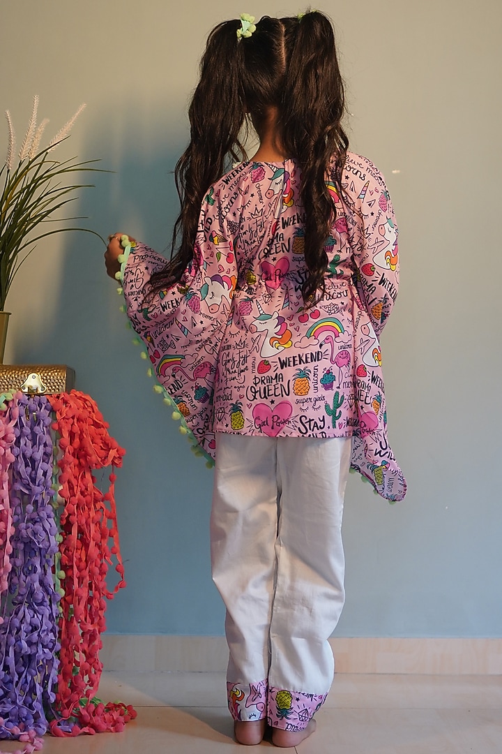 Pink Printed Kaftan Set For Girls by Kirti Agarwal Pret n Couture at Pernia's Pop Up Shop