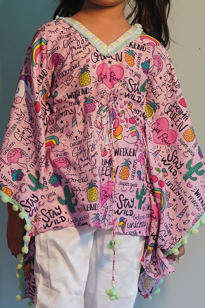 Pink Printed Kaftan Set For Girls by Kirti Agarwal Pret n Couture at Pernia's Pop Up Shop
