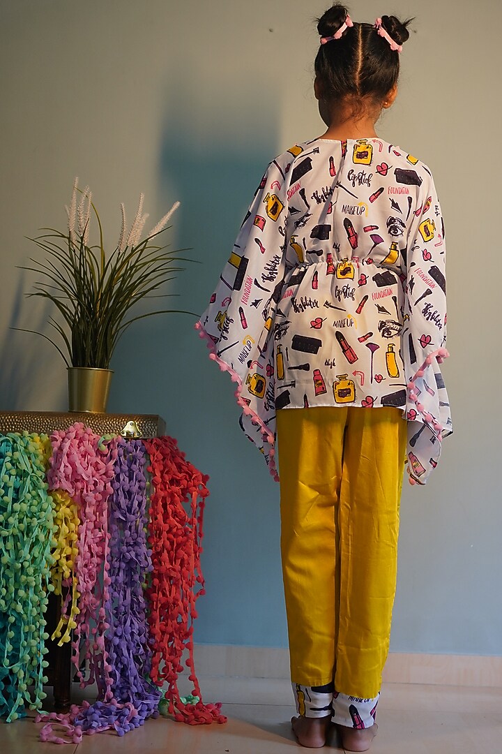 White Printed Kaftan Set For Girls by Kirti Agarwal Pret n Couture at Pernia's Pop Up Shop