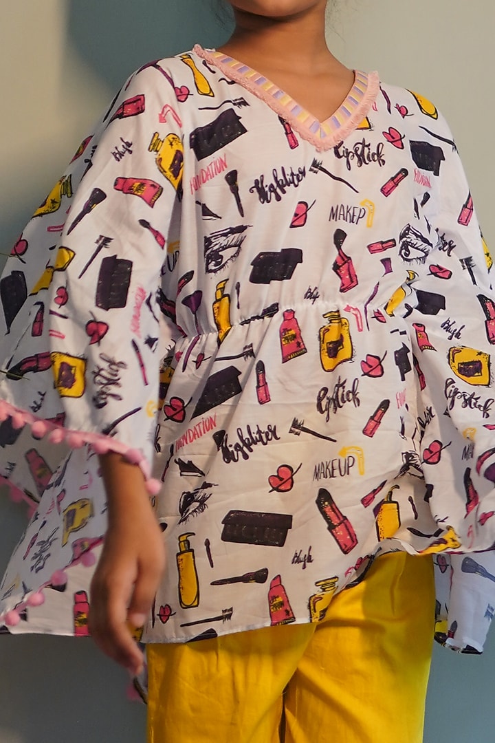 White Printed Kaftan Set For Girls by Kirti Agarwal Pret n Couture at Pernia's Pop Up Shop
