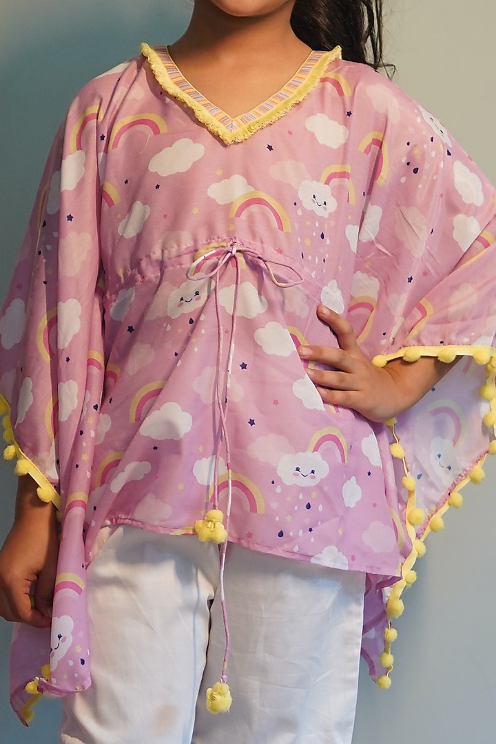 Pink Kaftan Set With Print For Girls by Kirti Agarwal Pret n Couture at Pernia's Pop Up Shop