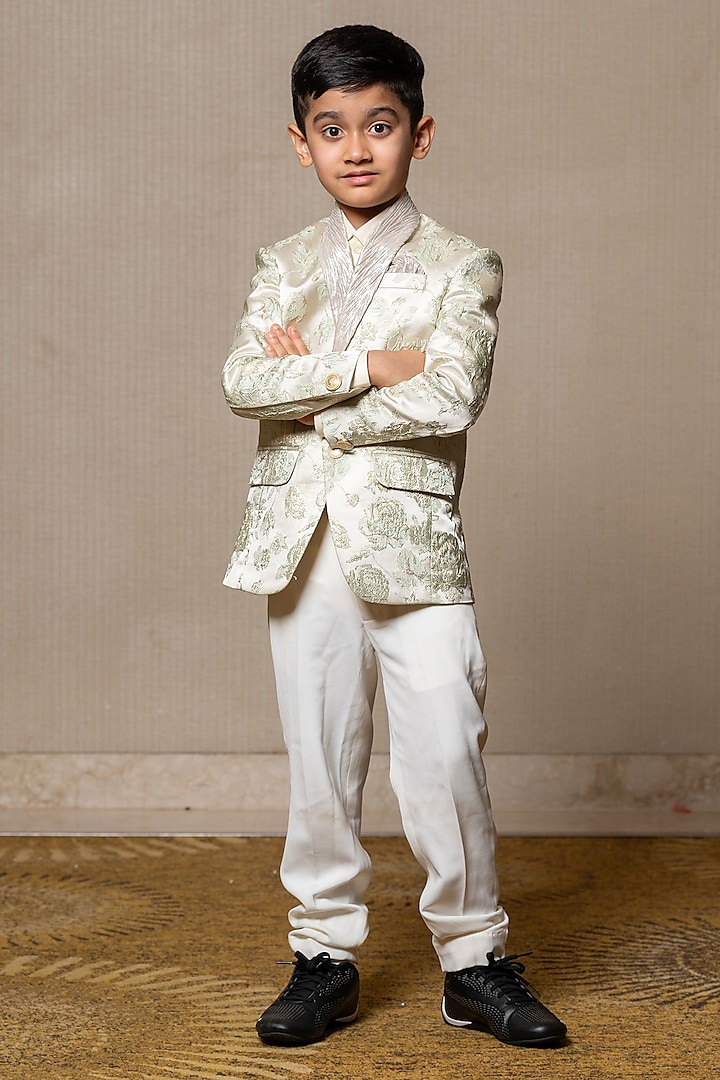 Mint Green Suede & Giza Cotton Embroidered Jacket Set For Boys by  Kirti Agarwal Pret n Couture at Pernia's Pop Up Shop