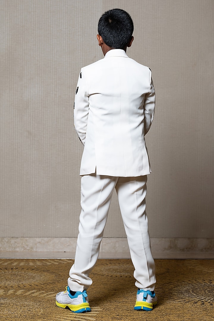 White Armani Fabric Cotton Satin Embroidered Jacket Set For Boys by Kirti  Agarwal Pret n Couture at Pernia's Pop Up Shop