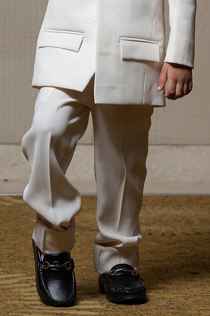 Off-White Armani Fabric Hand Embroidered Bandhgala Set For Boys by Kirti Agarwal Pret n Couture at Pernia's Pop Up Shop
