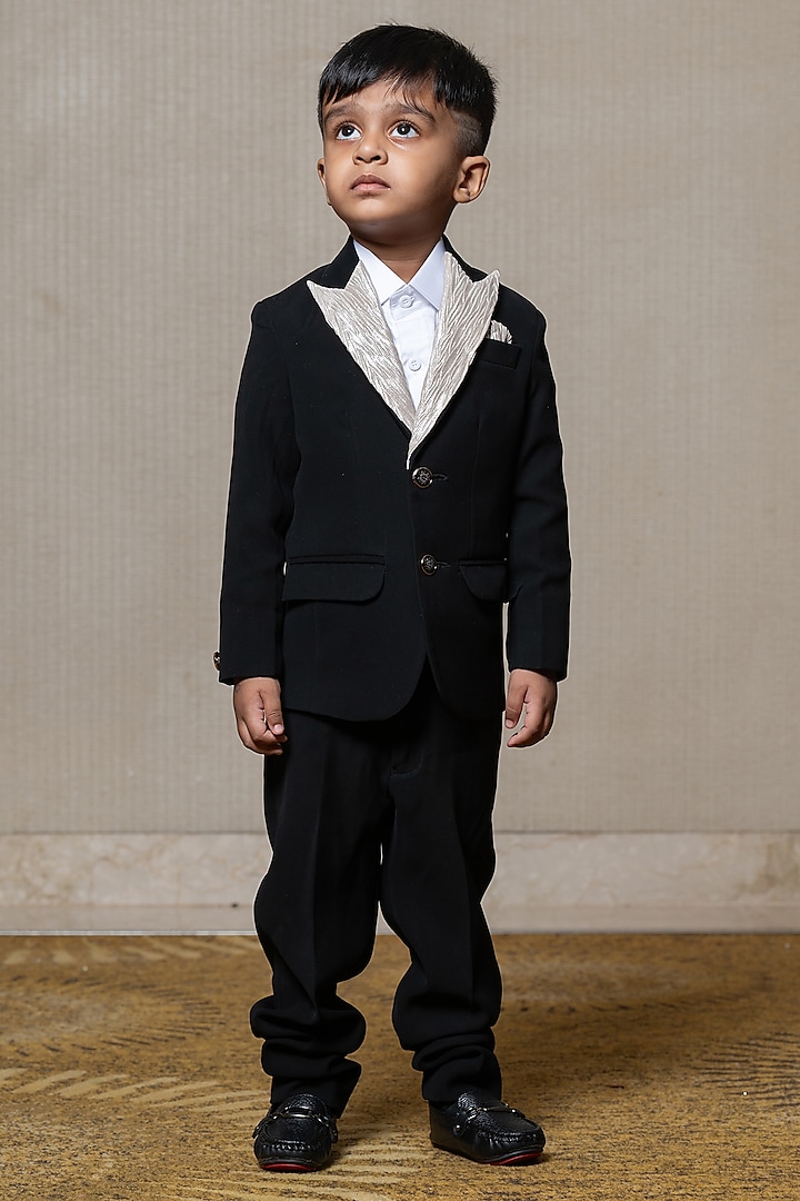 Black Armani Fabric & Giza Cotton Blazer Set For Boys by Kirti Agarwal Pret n Couture at Pernia's Pop Up Shop