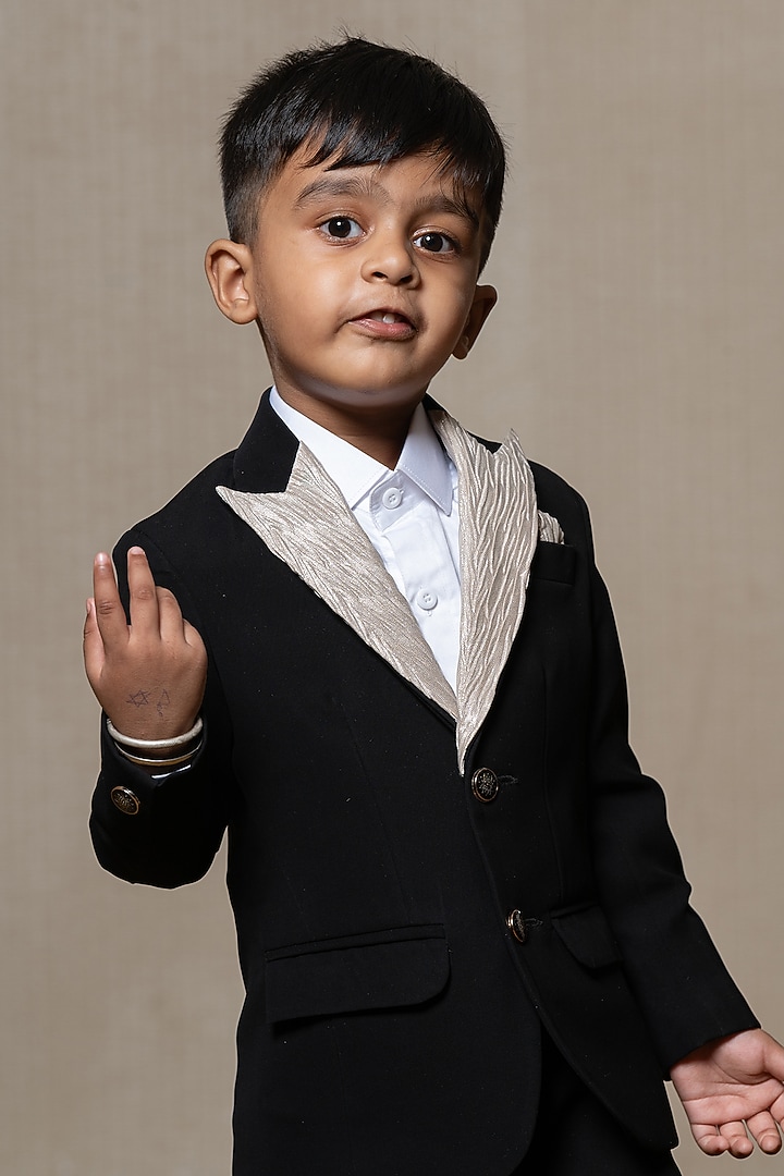 Black Armani Fabric & Giza Cotton Blazer Set For Boys by Kirti Agarwal Pret n Couture at Pernia's Pop Up Shop