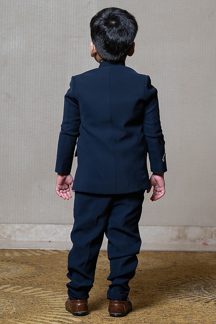 Navy Blue Armani & Giza Cotton Embroidered Blazer Set For Boys by Kirti Agarwal Pret n Couture at Pernia's Pop Up Shop