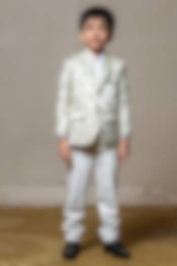 Cream Armani & Giza Cotton Embroidered Blazer Set For Boys by Kirti Agarwal Pret n Couture