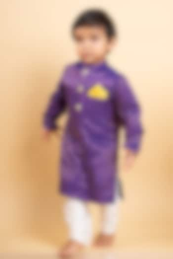 Purple Silk & Cotton Silk Embroidered Kurta Set For Boys by Kirti Agarwal Pret n Couture at Pernia's Pop Up Shop