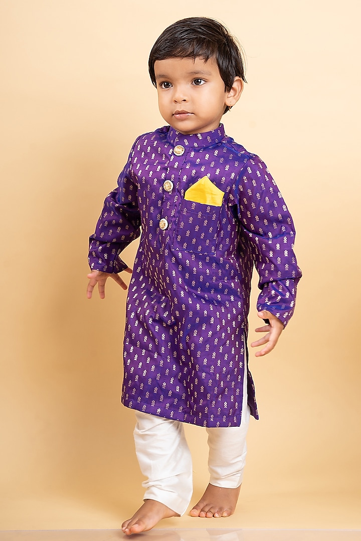 Purple Silk & Cotton Silk Embroidered Kurta Set For Boys by Kirti Agarwal Pret n Couture at Pernia's Pop Up Shop