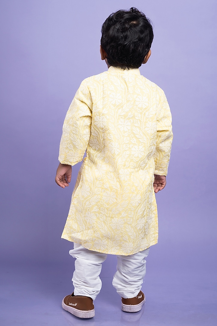 Pink Chanderi Silk & Cotton Silk Embroidered Kurta Set For Boys by Kirti Agarwal Pret n Couture at Pernia's Pop Up Shop
