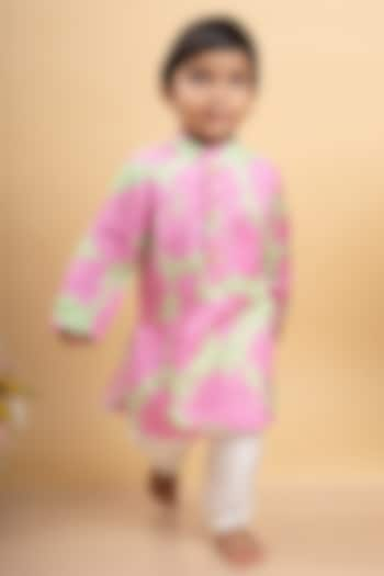 Pink & Light Green Cotton Silk Tie-Dye Printed Kurta Set For Boys by Kirti Agarwal Pret n Couture at Pernia's Pop Up Shop