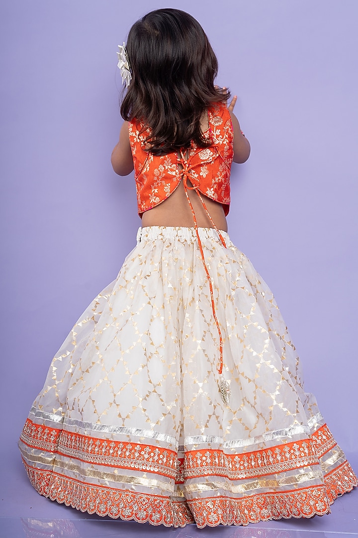 White Chanderi Silk & Silk Embroidered Lehenga Set For Girls For Girls by Kirti Agarwal Pret n Couture at Pernia's Pop Up Shop