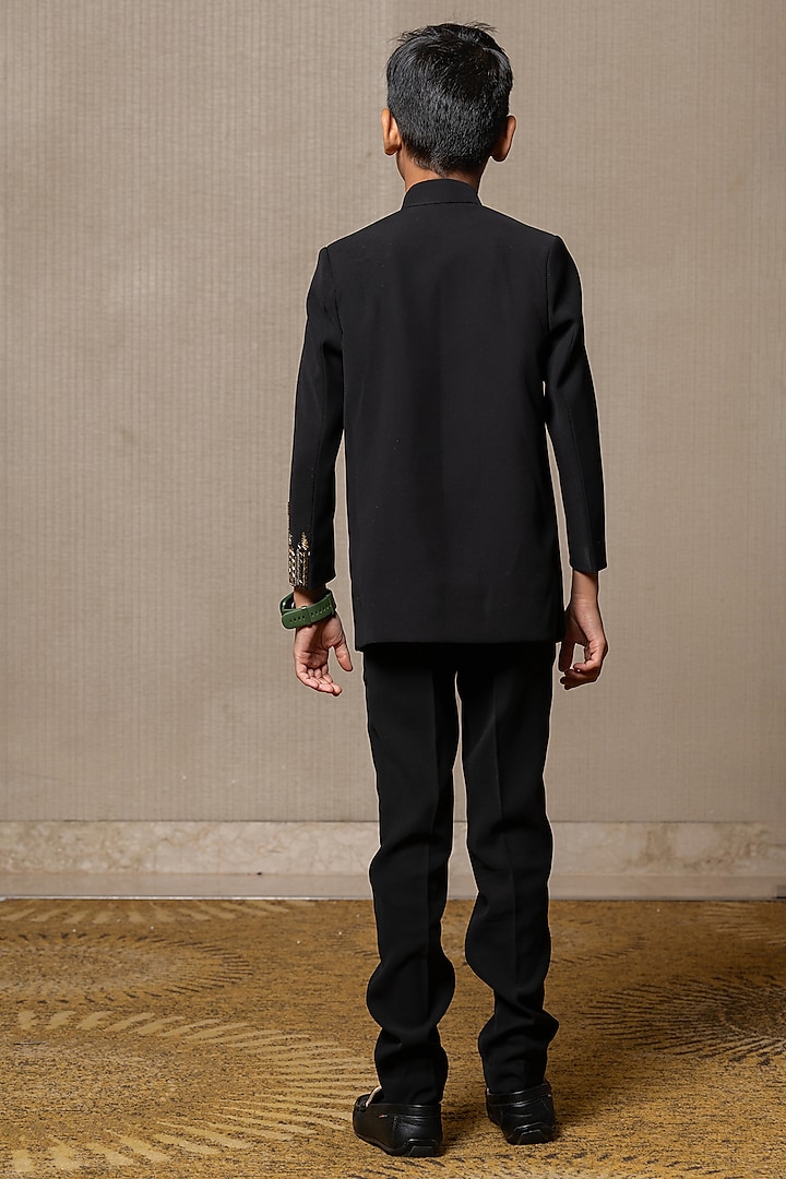 Black Armani Fabric Embroidered Bandhgala Set For Boys by Kirti Agarwal Pret n Couture at Pernia's Pop Up Shop