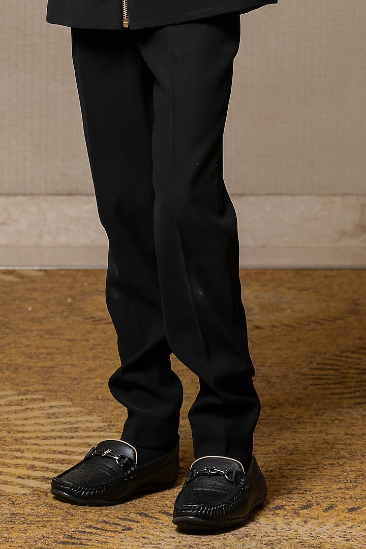 Black Armani Fabric Embroidered Bandhgala Set For Boys by Kirti Agarwal Pret n Couture at Pernia's Pop Up Shop