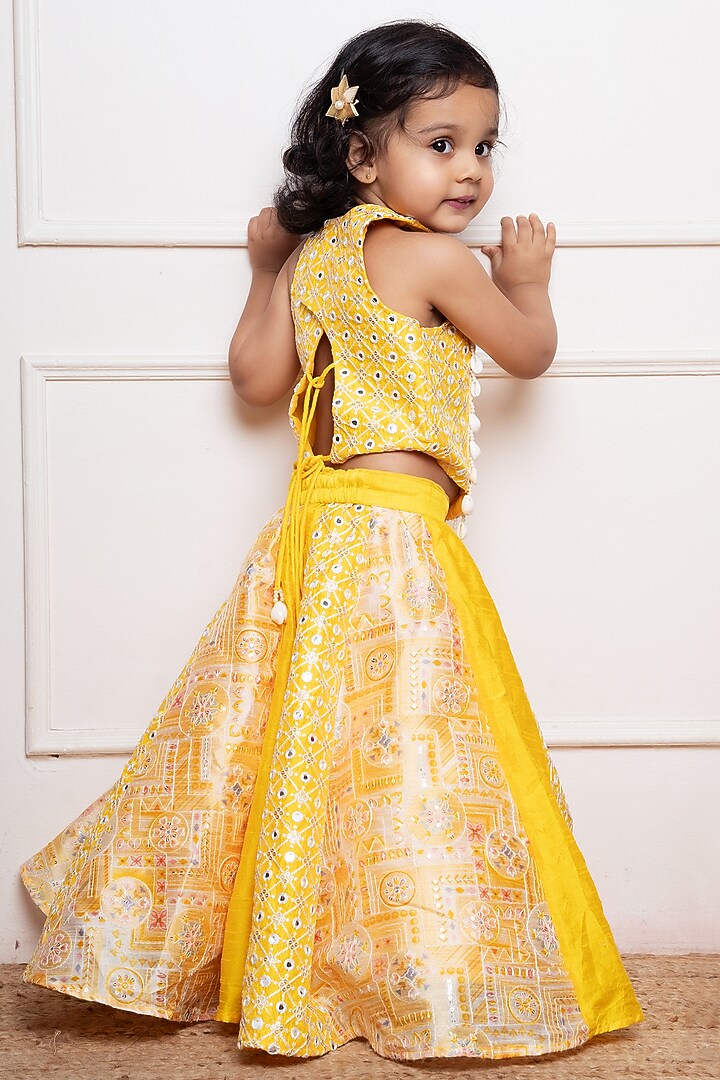 Yellow Embroidered Silk & Art Silk Printed & Embroidered Lehenga Set For Girls by  Kirti Agarwal Pret n Couture at Pernia's Pop Up Shop
