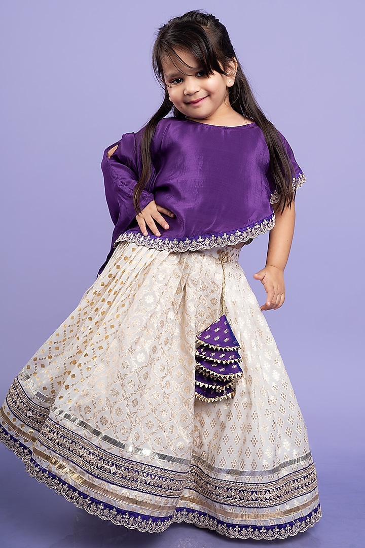 Purple Crepe & Chanderi Silk Embroidered Cape Set For Girls For Girls by  Kirti Agarwal Pret n Couture at Pernia's Pop Up Shop