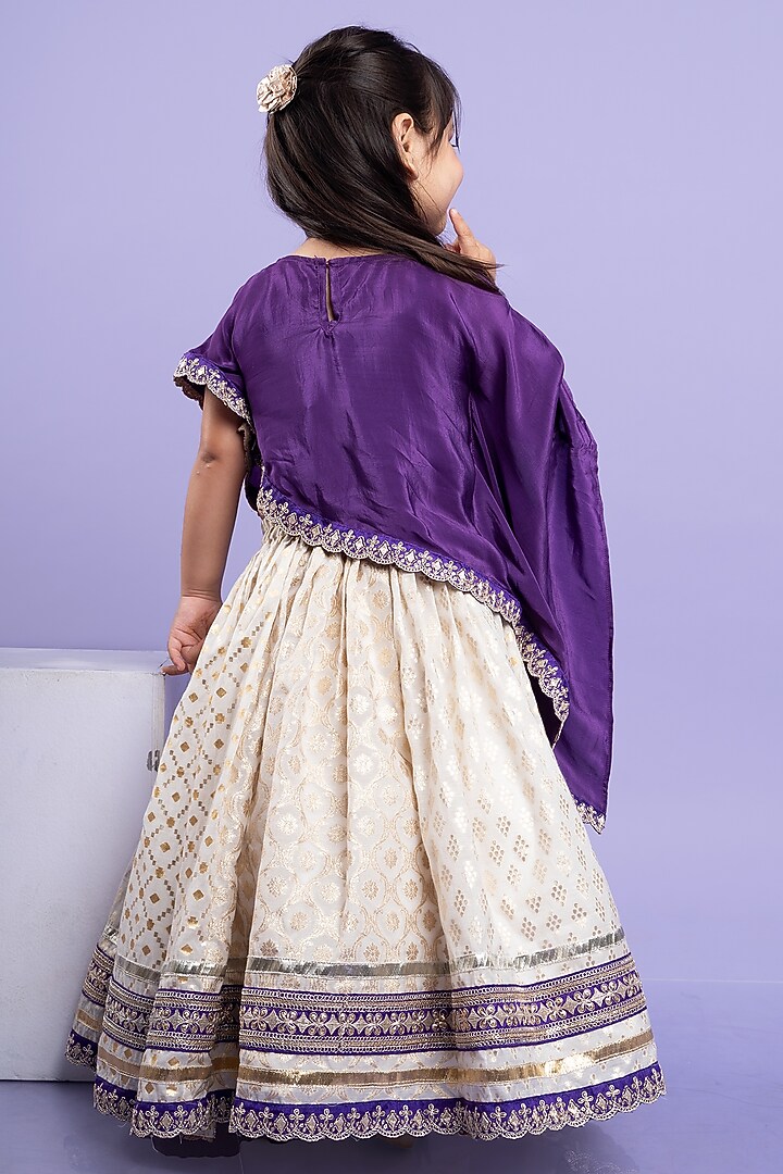 Purple Crepe & Chanderi Silk Embroidered Cape Set For Girls For Girls by Kirti Agarwal Pret n Couture at Pernia's Pop Up Shop