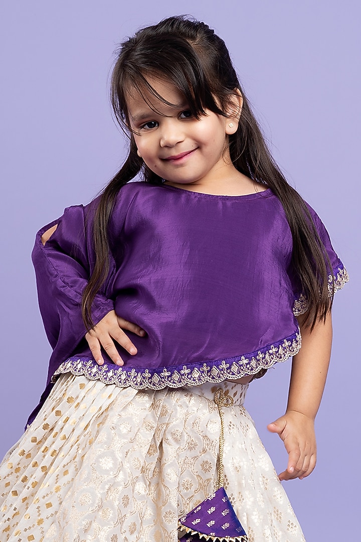 Purple Crepe & Chanderi Silk Embroidered Cape Set For Girls For Girls by Kirti Agarwal Pret n Couture at Pernia's Pop Up Shop