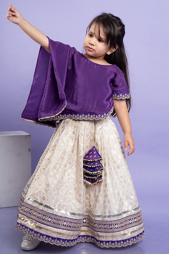 Purple Crepe & Chanderi Silk Embroidered Cape Set For Girls For Girls by Kirti Agarwal Pret n Couture at Pernia's Pop Up Shop