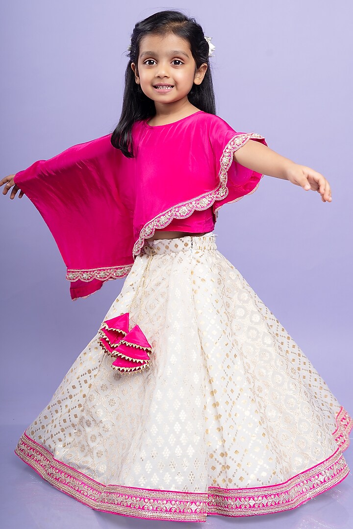 Pink Crepe & Chanderi Silk Embroidered Cape Set For Girls For Girls by Kirti Agarwal Pret n Couture at Pernia's Pop Up Shop