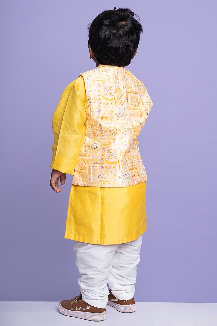 Soft Peach Silk & Cotton Silk Embroidered Jacket Set For Boys by Kirti Agarwal Pret n Couture at Pernia's Pop Up Shop