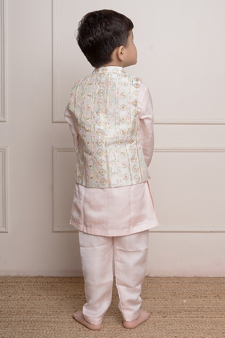 Ivory Satin Silk & Silk Embroidered Nehru Jacket Set by Kirti Agarwal Pret n Couture at Pernia's Pop Up Shop