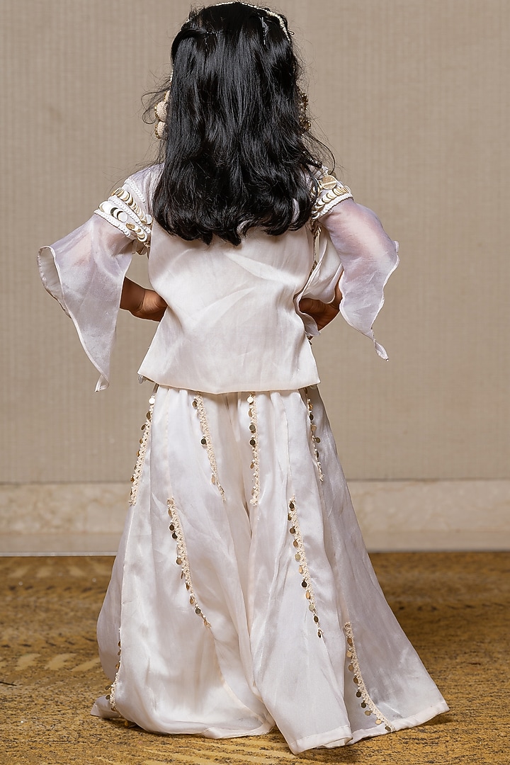 Off-White Viscose Organza Satin Metallic Embellished Jacket Set For Girls by Kirti Agarwal Pret n Couture at Pernia's Pop Up Shop